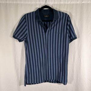 Blackberrys Casuale Polo Shirt Men's Medium Blue Striped Short Sleeve